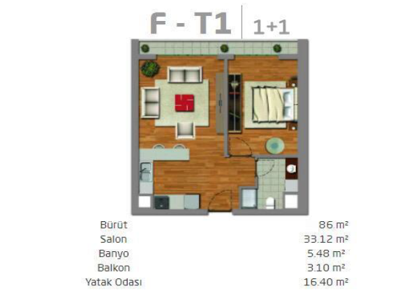 1+1 86 m2 plan